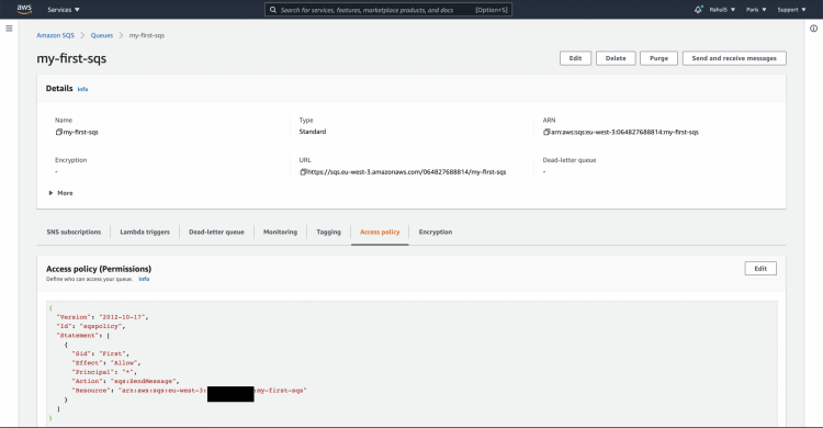 Созданная очередь в AWS SQS