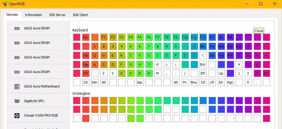 приложение OpenRGB на экране