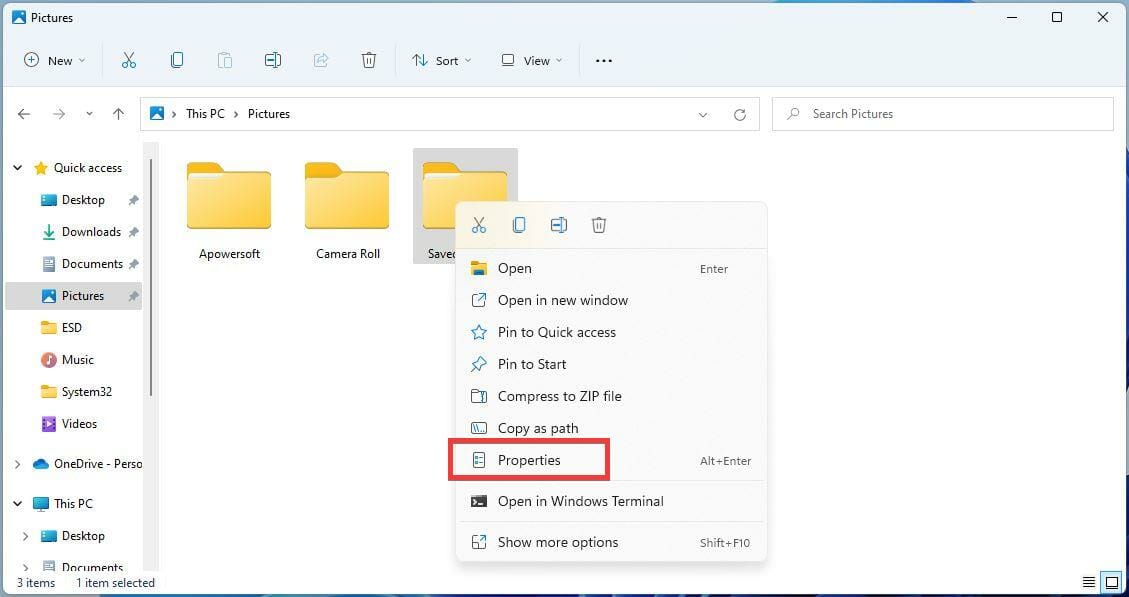 Контекстное меню папки с пунктом Свойства