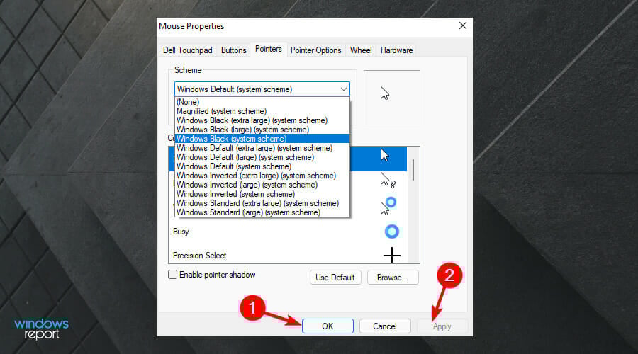 Подтверждение изменения схемы указателя