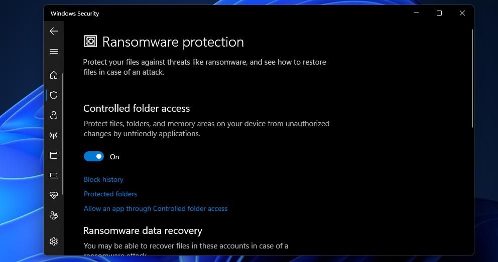 Параметр «Контролируемый доступ к папкам» в настройках