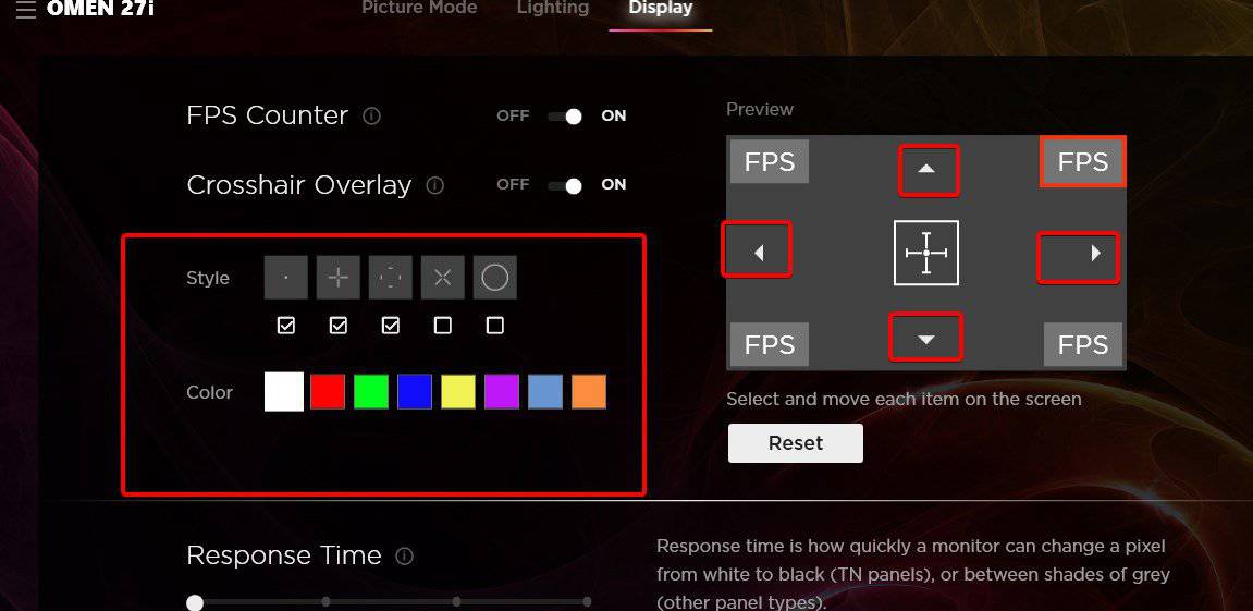 Настройка стиля и позиции прицела в OMEN Gaming Hub
