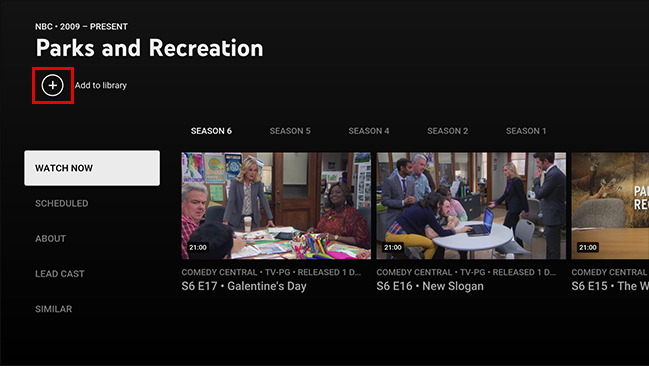 Выберите плюс, чтобы добавить шоу в библиотеку