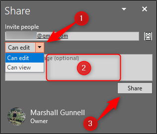 Назначьте права доступа и нажмите «Поделиться»