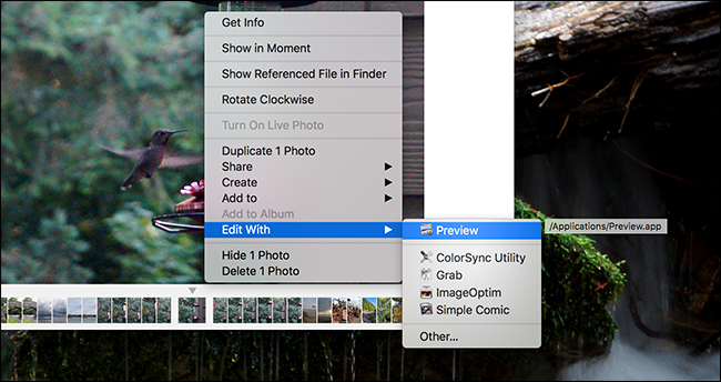 Меню «Редактировать с помощью» для выбора внешней программы