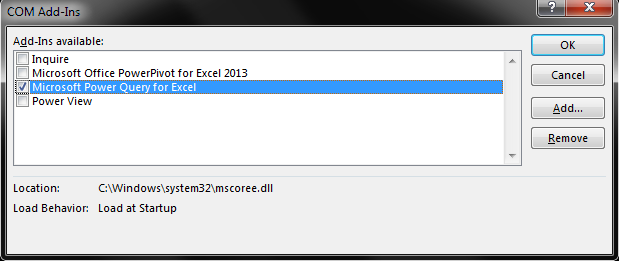 Power Query окно