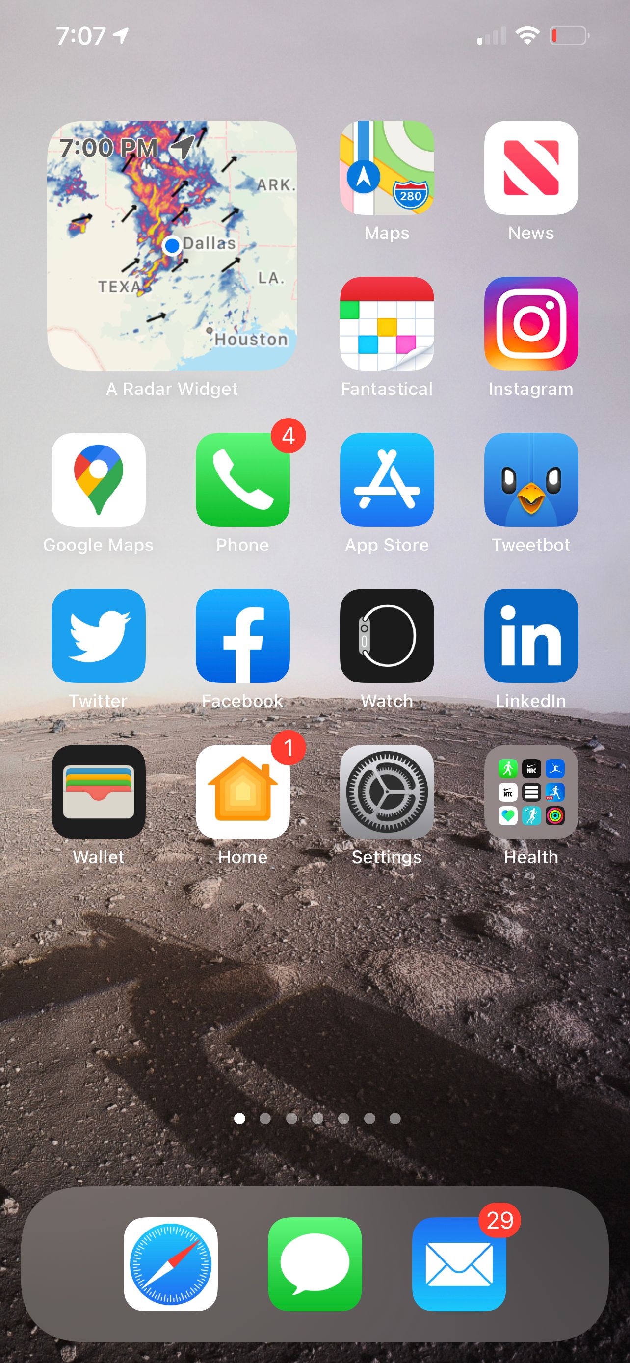 Малый виджет Weather Radar с радаром осадков.