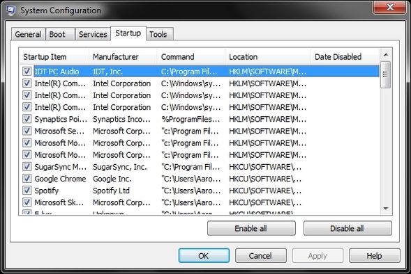Настройки автозагрузки Windows, список программ при старте