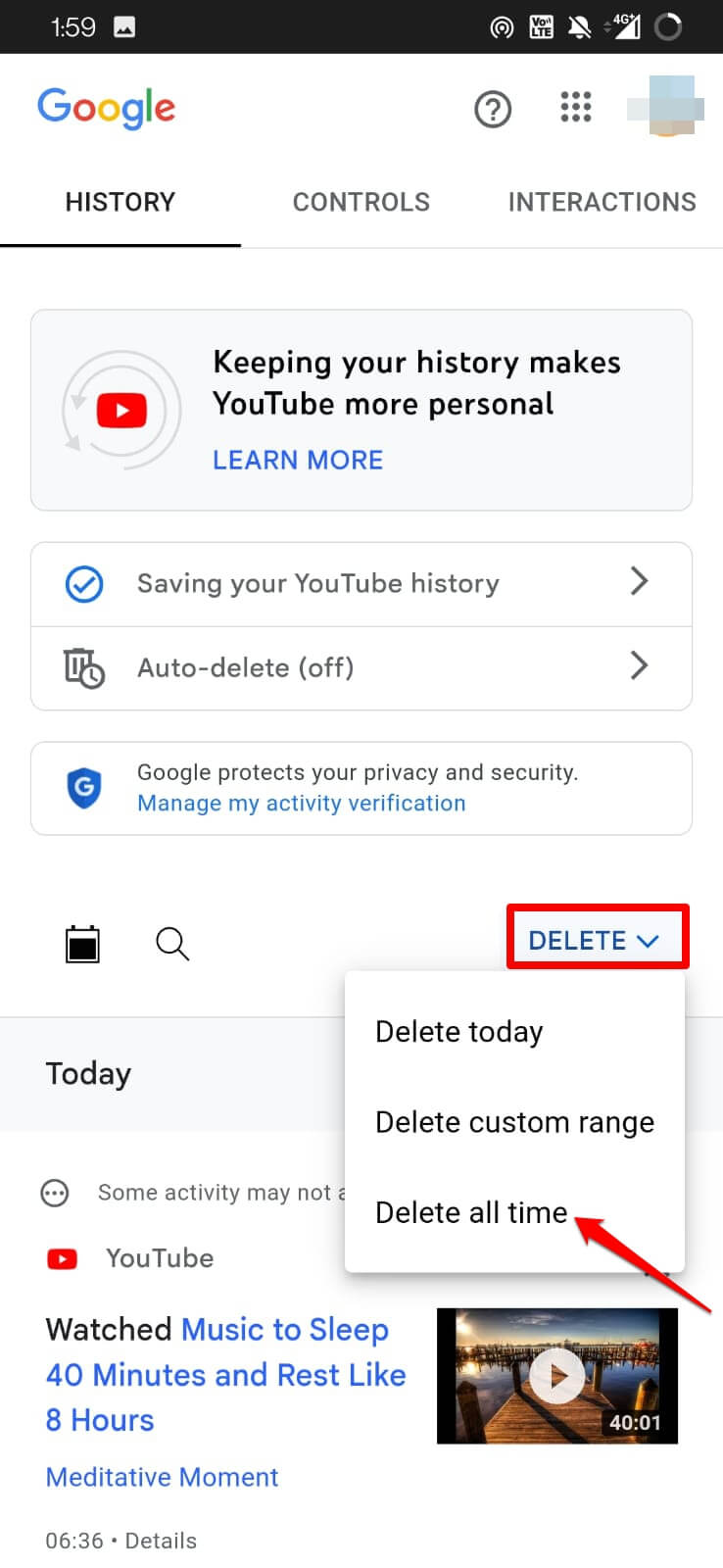 Полное удаление истории YouTube Music