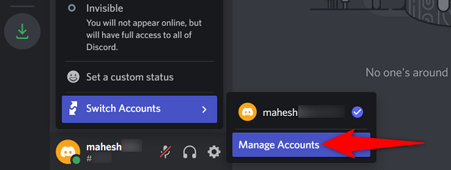 Выберите Switch Accounts → Manage Accounts.