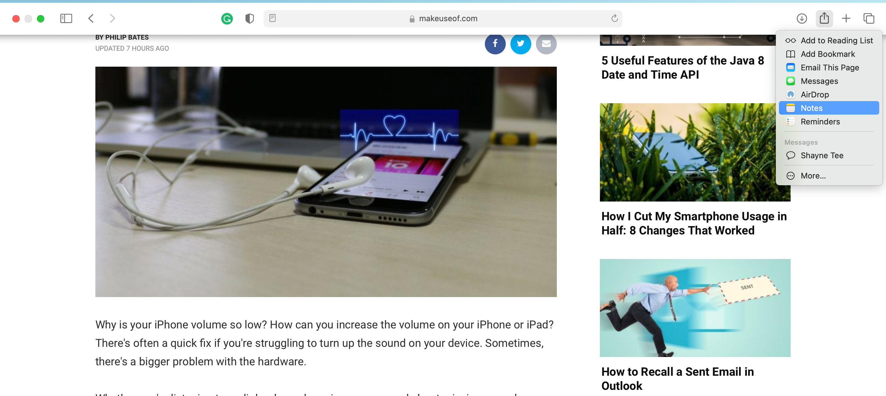 Сохранение веб‑страницы в Заметках