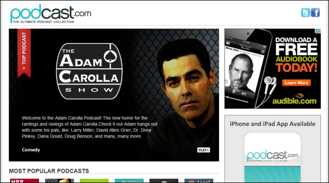 Скриншот страницы Ultimate Podcast Collection с каталогом подкастов