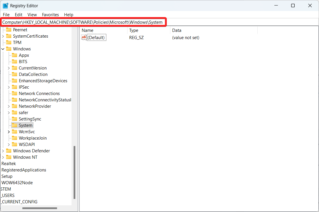 Captura de acceso al Editor del Registro