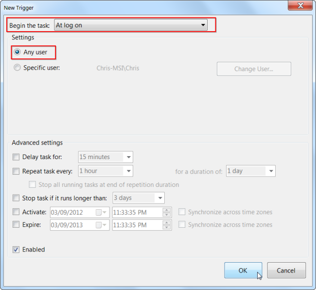Создание триггера: запуск при входе любого пользователя