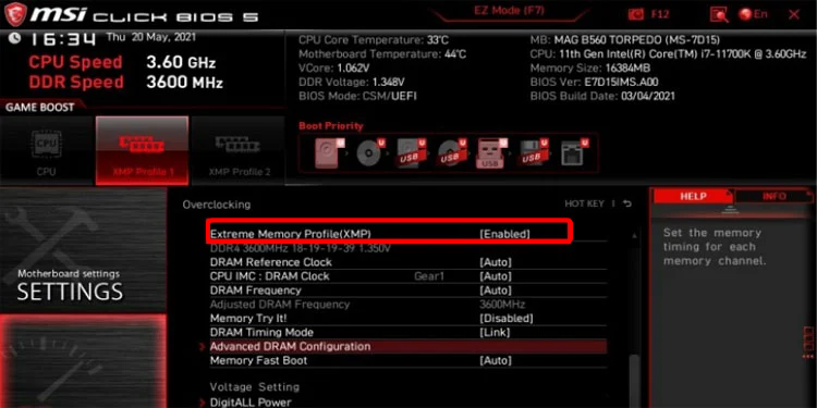 Параметр Extreme Memory Profile в BIOS