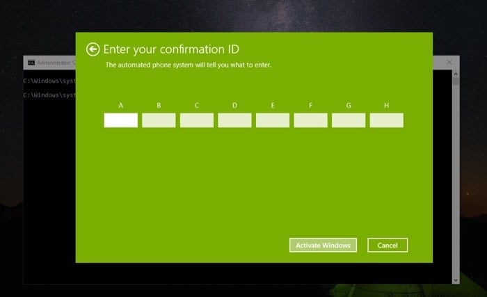Ввод Confirmation ID для активации