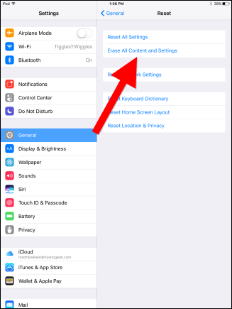 Скриншот экрана «Стереть контент и настройки» на iPhone