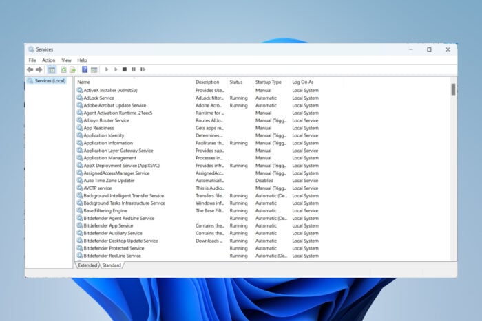 Сброс services.msc к настройкам по умолчанию