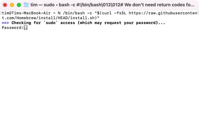 Enter password to install Homebrew on macOS
