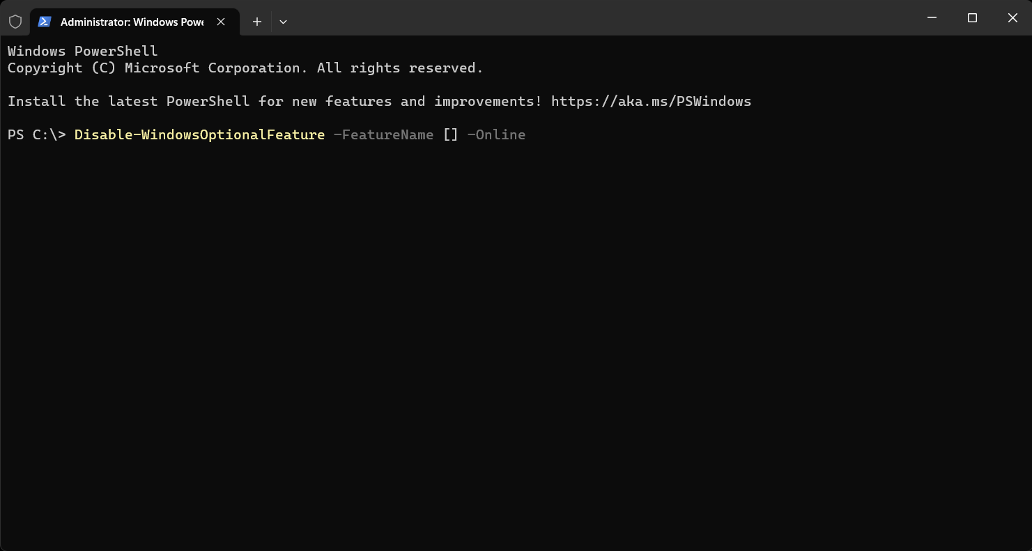 Терминал с примером команды для отключения функции.