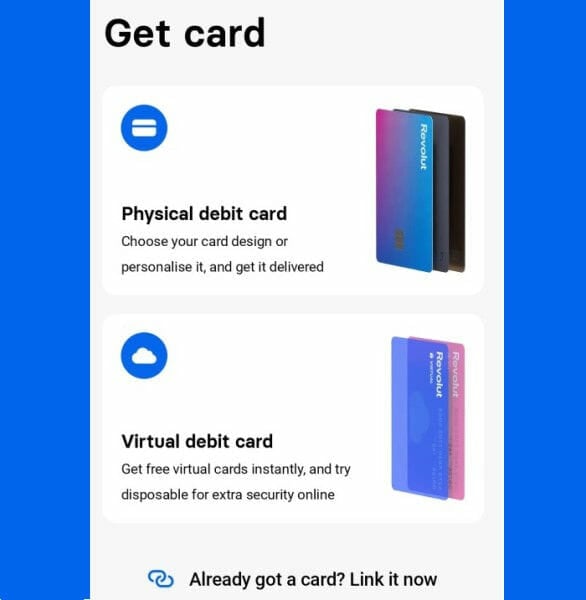 Процесс заказа физической карты в мобильном приложении Revolut