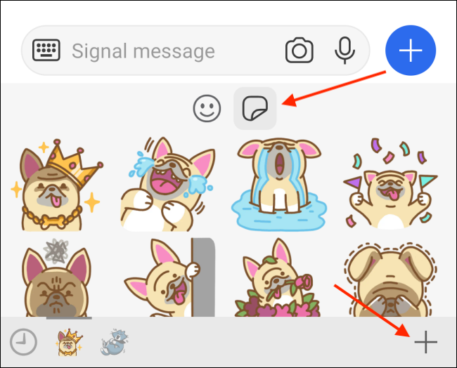 Нажмите плюс, чтобы добавить стикеры