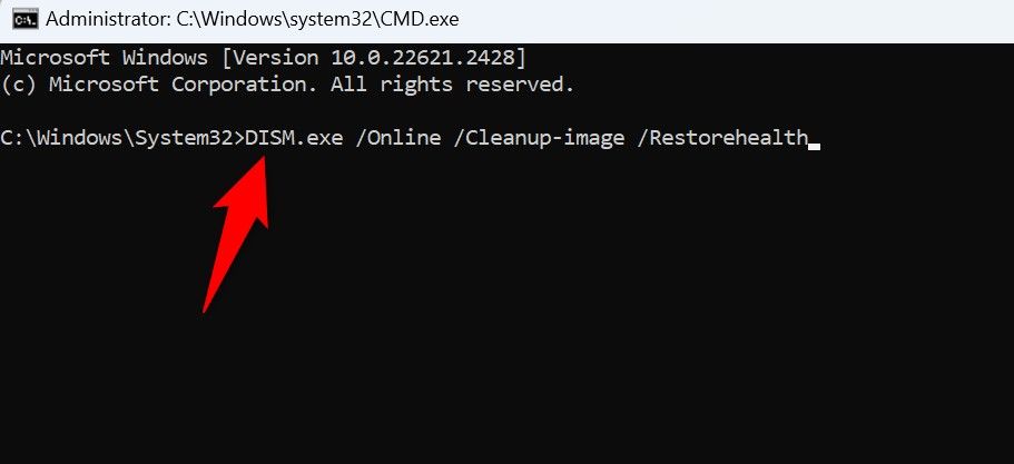 Команда DISM введена в командную строку.