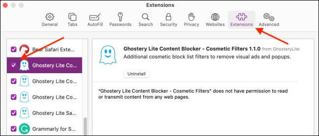 Go to Extensions Tab and Uncheck Extension to Disable
