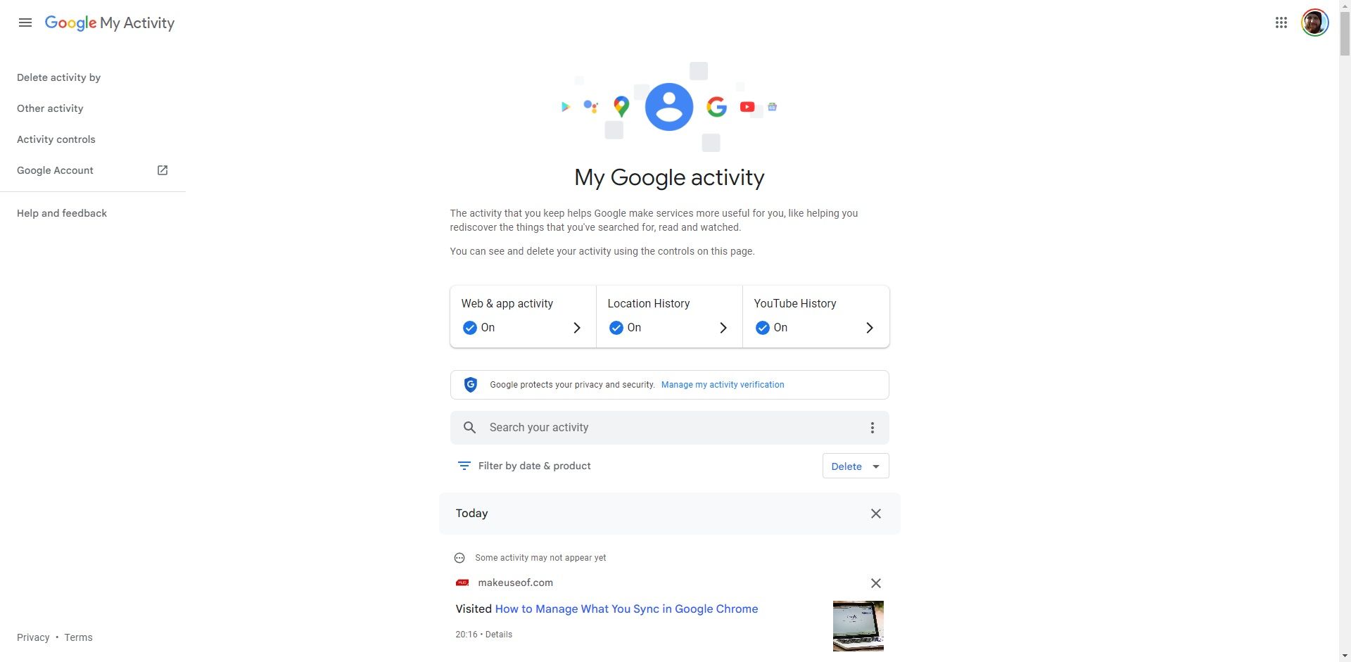 Главная Моя активность в аккаунте Google