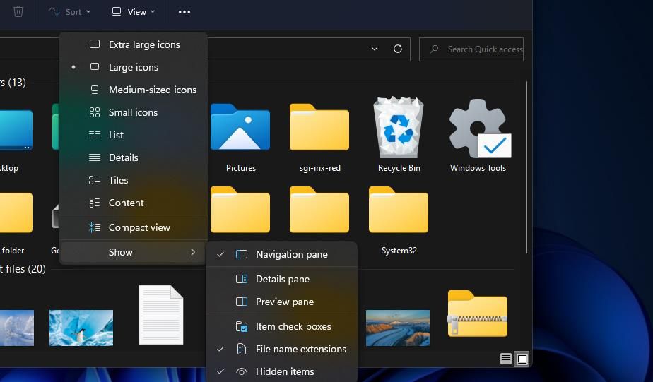 Параметр 'Скрытые элементы' в Проводнике Windows