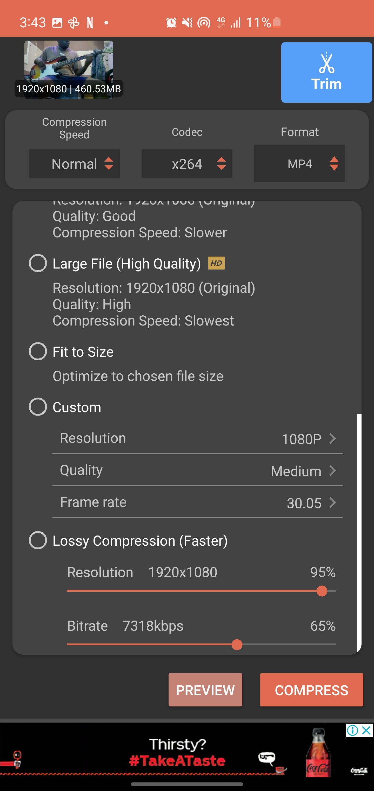 Дополнительные настройки компрессии в приложении Video Compressor