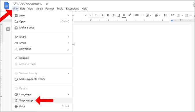 Параметры страницы в Google Docs