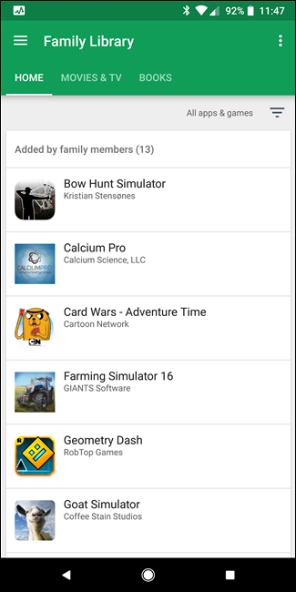 Просмотр содержимого Семейной библиотеки и фильтры