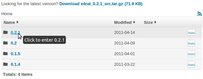 Страница загрузки E4rat на SourceForge