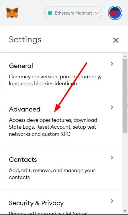 Дополнительные настройки MetaMask