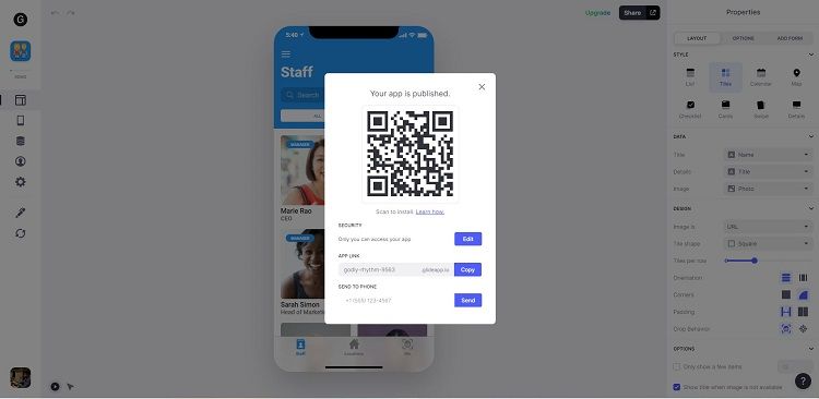 Glide Apps Published Screen
