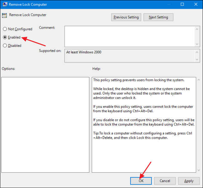 Установка параметра в Enabled