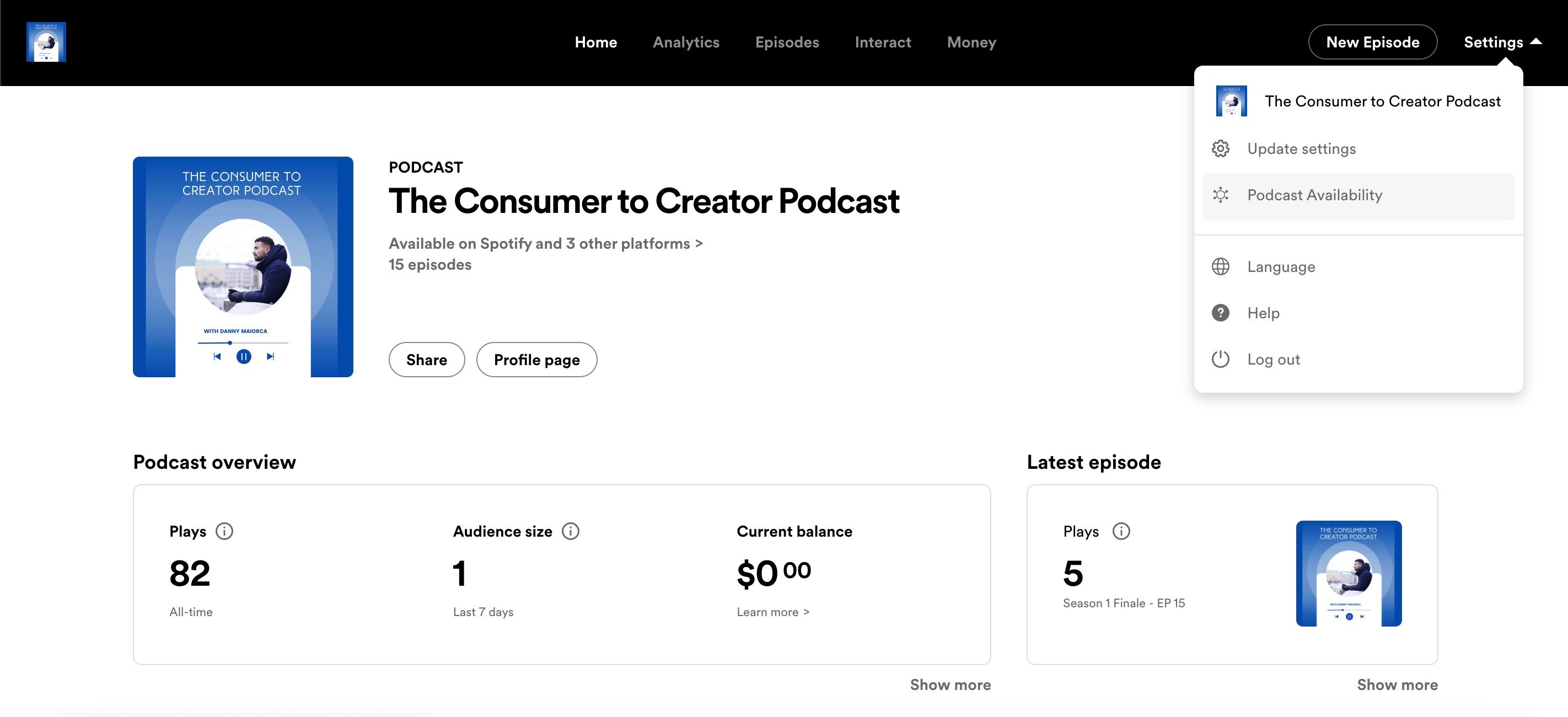 Выбор доступности подкаста в Spotify for Podcasters