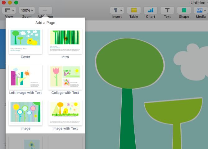 Кнопка Добавить страницу и выбор образцовой (master) страницы в Pages