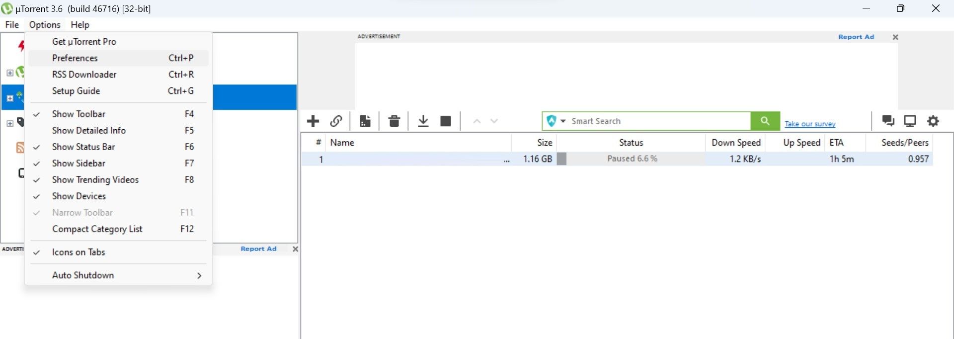 Перейдите в Preferences из меню Options в uTorrent