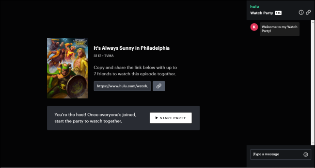 Интерфейс Watch Party на Hulu