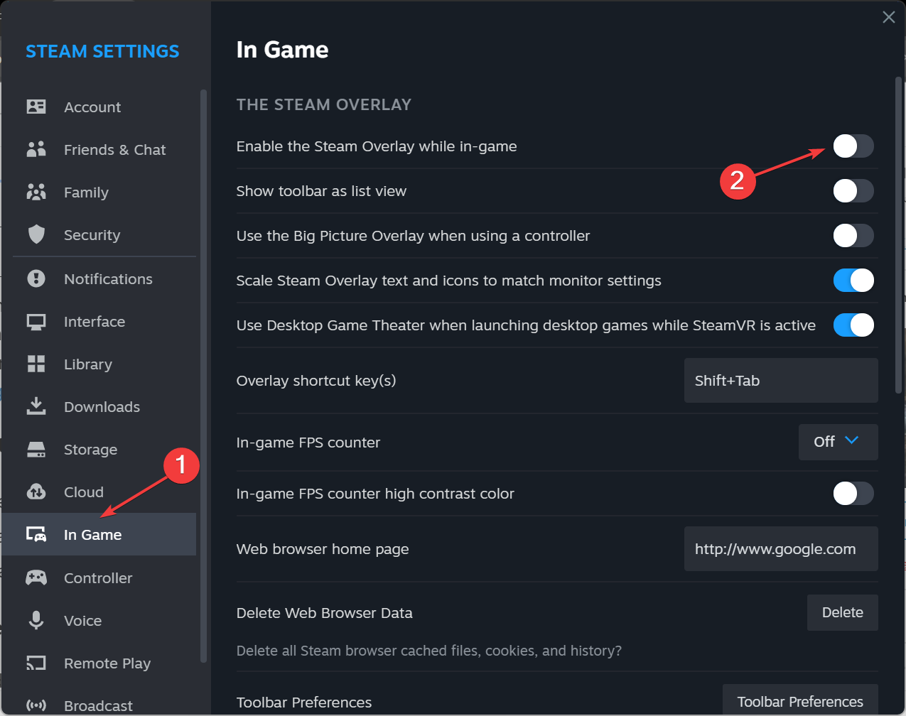 Steam: Overlay deaktivieren