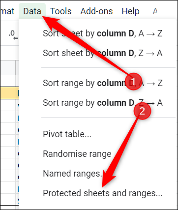 click Data, then on Protect Sheets and Ranges