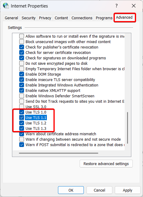 Check the TLS options