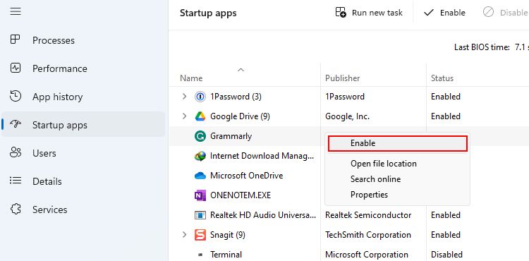 Параметры автозапуска для Grammarly