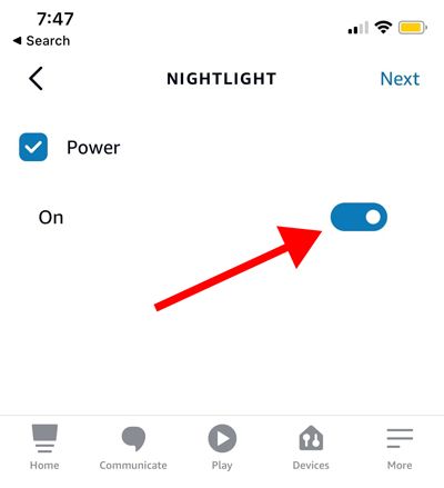 Переключатель для включения устройства в приложении Alexa