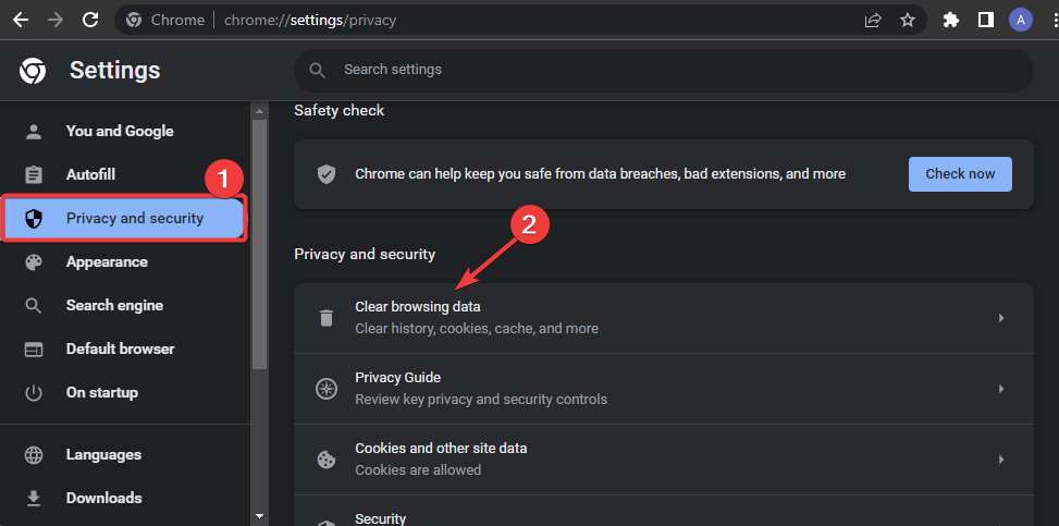 Очистить данные просмотра в Chrome