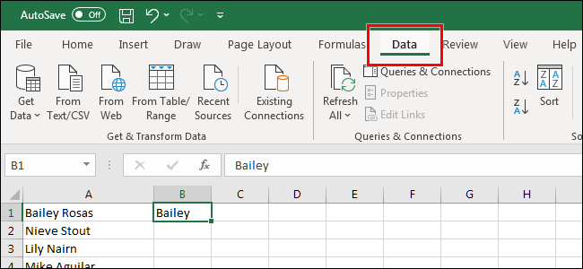 Вкладка «Данные» на ленте Excel
