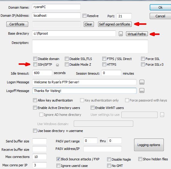 Настройка домена и параметров сервера
