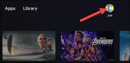 Иконка профиля в правом верхнем углу Home‑экрана Google TV